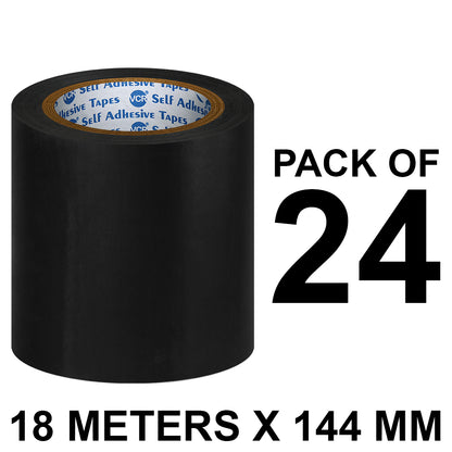 VCR Black Floor Marking Tape - 18 Meters in Length 144mm / 06" Width - Waterproof Social Distancing lane Marking Tape for Safety, Hazard and Caution Warnings