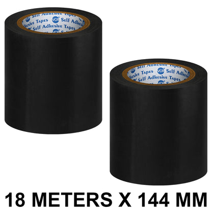 VCR Black Floor Marking Tape - 18 Meters in Length 144mm / 06" Width - Waterproof Social Distancing lane Marking Tape for Safety, Hazard and Caution Warnings
