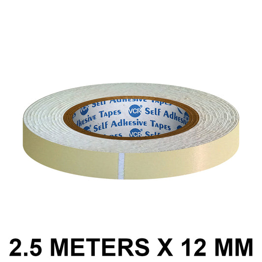 VCR Double Side White Foam Tape - 2.5 Meters in Length - 12mm / 0.5" Width - Multipurpose usage, Best for Mounting, Strong Adhesion for Walls, Crafts work and fixing Furnitures