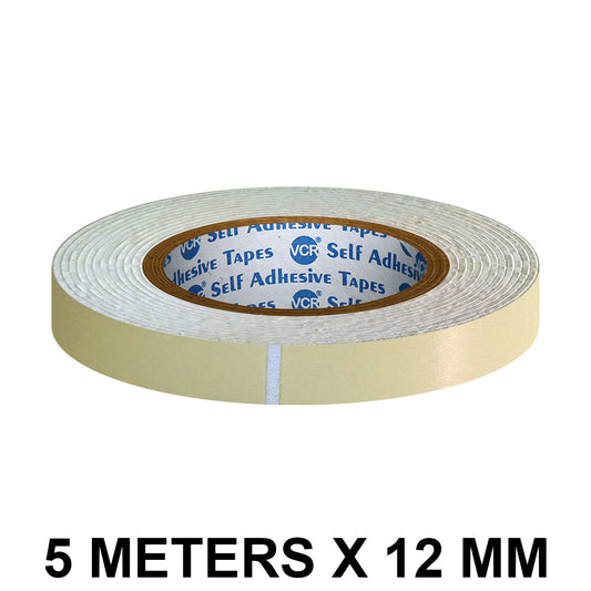 VCR Double Side White Foam Tape - 5 Meters in Length - 12mm / 0.5" Width - Multipurpose usage, Best for Mounting, Strong Adhesion for Walls, Crafts work and fixing Furnitures