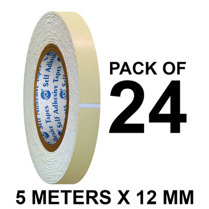 VCR Double Side White Foam Tape - 5 Meters in Length - 12mm / 0.5" Width - Multipurpose usage, Best for Mounting, Strong Adhesion for Walls, Crafts work and fixing Furnitures