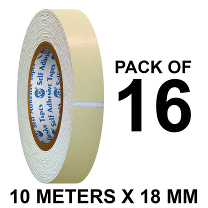 VCR Double Side White Foam Tape - 10 Meters in Length - 18mm / 0.75" Width - Multipurpose usage, Best for Mounting, Strong Adhesion for Walls, Crafts work and fixing Furnitures
