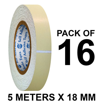 VCR Double Side White Foam Tape - 5 Meters in Length - 18mm / 0.75" Width - Multipurpose usage, Best for Mounting, Strong Adhesion for Walls, Crafts work and fixing Furnitures