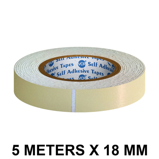 VCR Double Side White Foam Tape - 5 Meters in Length - 18mm / 0.75" Width - Multipurpose usage, Best for Mounting, Strong Adhesion for Walls, Crafts work and fixing Furnitures