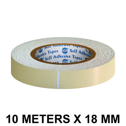 VCR Double Side White Foam Tape - 10 Meters in Length - 18mm / 0.75" Width - Multipurpose usage, Best for Mounting, Strong Adhesion for Walls, Crafts work and fixing Furnitures