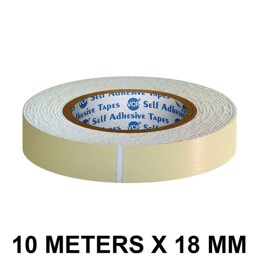 VCR Double Side White Foam Tape - 10 Meters in Length - 18mm / 0.75" Width - Multipurpose usage, Best for Mounting, Strong Adhesion for Walls, Crafts work and fixing Furnitures