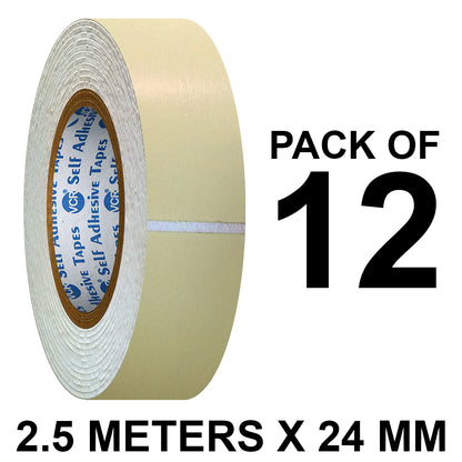 VCR Double Side White Foam Tape - 2.5 Meters in Length - 24mm / 1" Width - Multipurpose usage, Best for Mounting, Strong Adhesion for Walls, Crafts work and fixing Furnitures