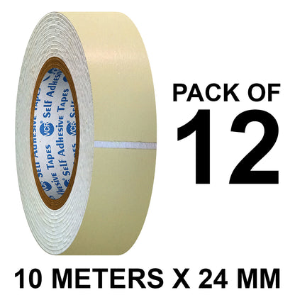VCR Double Side White Foam Tape - 10 Meters in Length - 24mm / 1" Width - 1 Roll Per Pack - Multipurpose usage, Best for Mounting, Strong Adhesion for Walls, Crafts work and fixing Furnitures