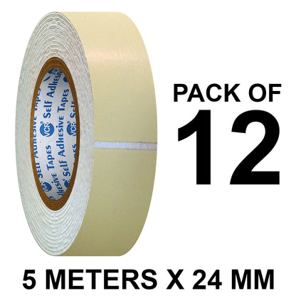VCR Double Side White Foam Tape - 5 Meters in Length - 24mm / 1" Width - 1 Roll Per Pack - Multipurpose usage, Best for Mounting, Strong Adhesion for Walls, Crafts work and fixing Furnitures