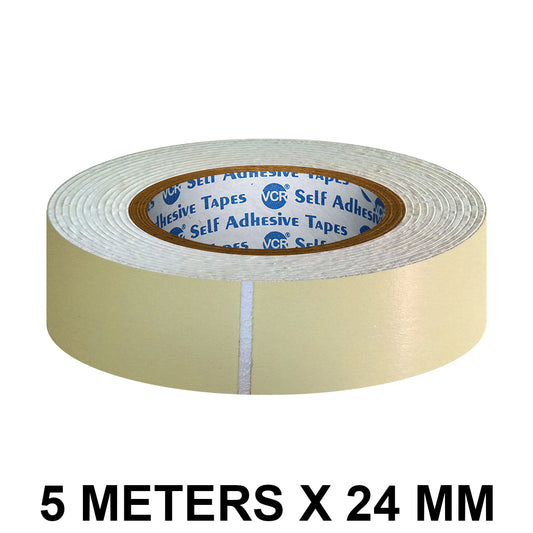 VCR Double Side White Foam Tape - 5 Meters in Length - 24mm / 1" Width - 1 Roll Per Pack - Multipurpose usage, Best for Mounting, Strong Adhesion for Walls, Crafts work and fixing Furnitures