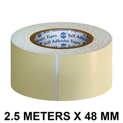 VCR Double Side White Foam Tape - 2.5 Meters in Length - 48mm / 2" Width - Multipurpose usage, Best for Mounting, Strong Adhesion for Walls, Crafts work and fixing Furnitures