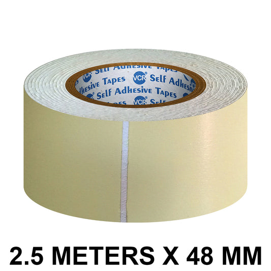 VCR Double Side White Foam Tape - 2.5 Meters in Length - 48mm / 2" Width - Multipurpose usage, Best for Mounting, Strong Adhesion for Walls, Crafts work and fixing Furnitures