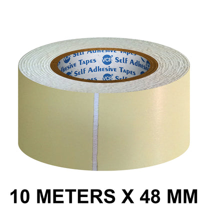 VCR Double Side White Foam Tape - 10 Meters in Length - 48mm / 2" Width - Multipurpose usage, Best for Mounting, Strong Adhesion for Walls, Crafts work and fixing Furnitures