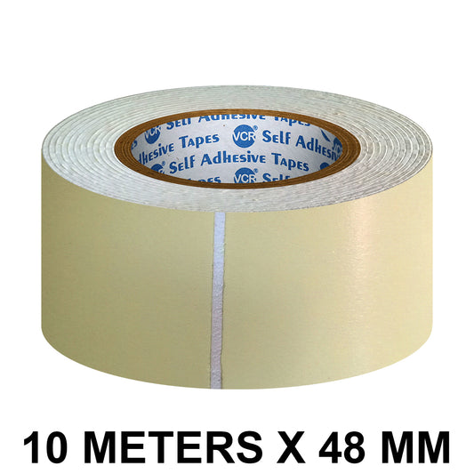 VCR Double Side White Foam Tape - 10 Meters in Length - 48mm / 2" Width - Multipurpose usage, Best for Mounting, Strong Adhesion for Walls, Crafts work and fixing Furnitures