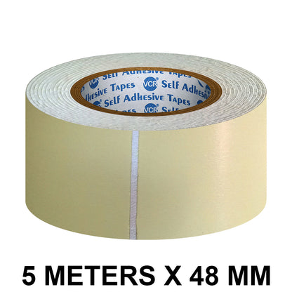 VCR Double Side White Foam Tape - 5 Meters in Length - 48mm / 2" Width - Multipurpose usage, Best for Mounting, Strong Adhesion for Walls, Crafts work and fixing Furnitures