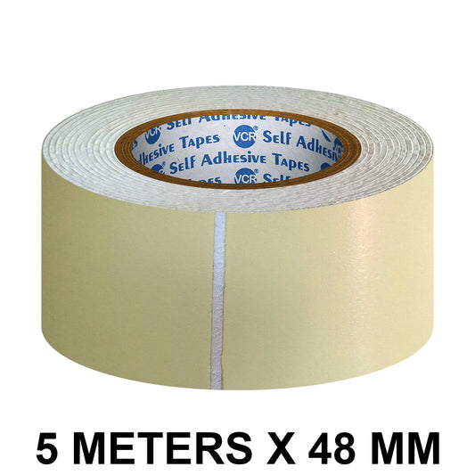 VCR Double Side White Foam Tape - 5 Meters in Length - 48mm / 2" Width - Multipurpose usage, Best for Mounting, Strong Adhesion for Walls, Crafts work and fixing Furnitures