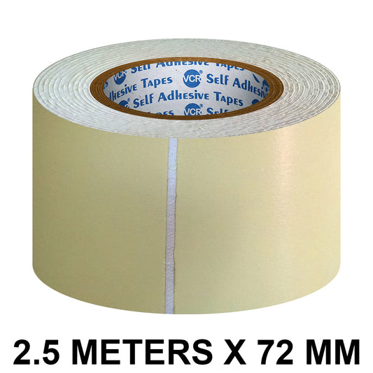 VCR Double Side White Foam Tape - 2.5 Meters in Length - 72mm / 3" Width - Multipurpose usage, Best for Mounting, Strong Adhesion for Walls, Crafts work and fixing Furnitures