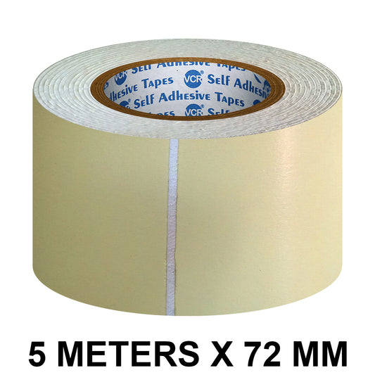 VCR Double Side White Foam Tape - 5 Meters in Length - 72mm / 3" Width - Multipurpose usage, Best for Mounting, Strong Adhesion for Walls, Crafts work and fixing Furnitures