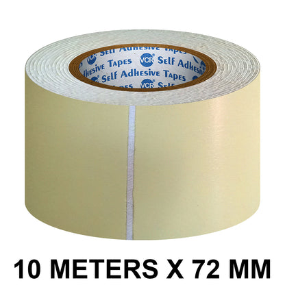 VCR Double Side White Foam Tape - 10 Meters in Length - 72mm / 3" Width - Multipurpose usage, Best for Mounting, Strong Adhesion for Walls, Crafts work and fixing Furnitures