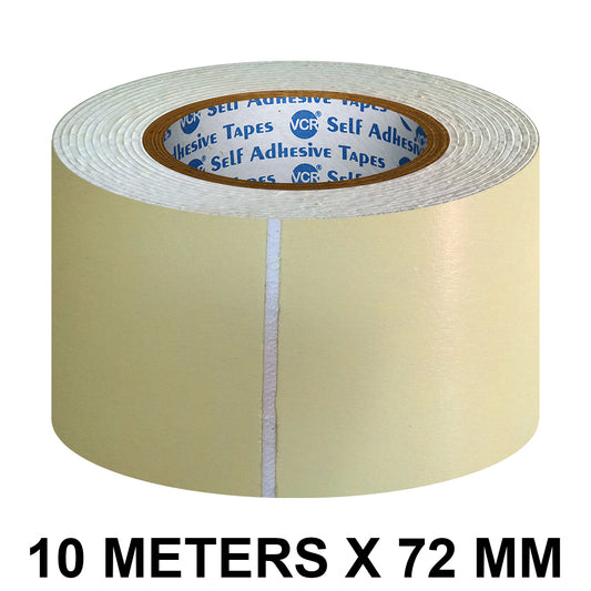 VCR Double Side White Foam Tape - 10 Meters in Length - 72mm / 3" Width - Multipurpose usage, Best for Mounting, Strong Adhesion for Walls, Crafts work and fixing Furnitures
