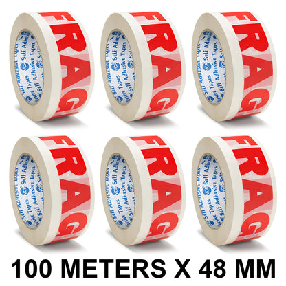 VCR Fragile Tape (Handle with Care) - 100 Meters in Length - 48mm / 2" Width - BOPP Industrial Packaging Tape for E-Commerce Fragile Box Packing
