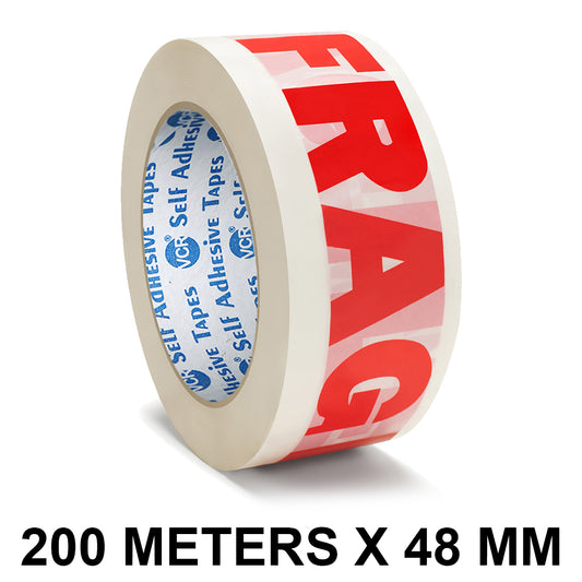 VCR Fragile Tape (Handle with Care) - 200 Meters in Length - 48mm / 2" Width - BOPP Industrial Packaging Tape for E-Commerce Fragile Box Packing