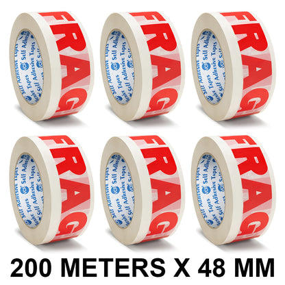 VCR Fragile Tape (Handle with Care) - 200 Meters in Length - 48mm / 2" Width - BOPP Industrial Packaging Tape for E-Commerce Fragile Box Packing