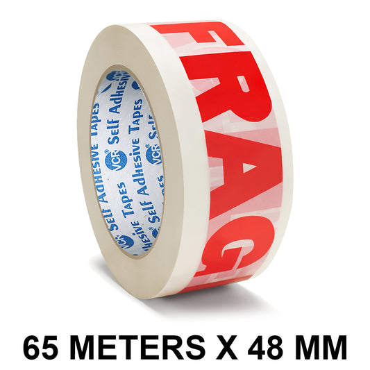 VCR Fragile Tape (Handle with Care) - 65 Meters in Length - 48mm / 2" Width - BOPP Industrial Packaging Tape for E-Commerce Fragile Box Packing