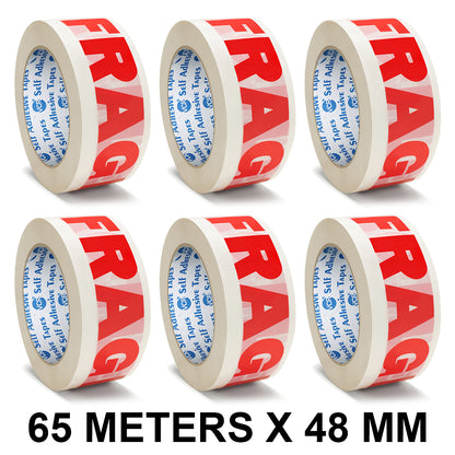 VCR Fragile Tape (Handle with Care) - 65 Meters in Length - 48mm / 2" Width - BOPP Industrial Packaging Tape for E-Commerce Fragile Box Packing