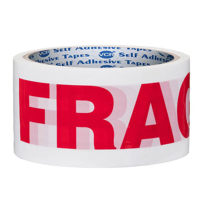VCR Fragile Tape (Handle with Care) - 100 Meters in Length - 48mm / 2" Width - BOPP Industrial Packaging Tape for E-Commerce Fragile Box Packing