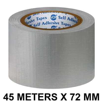 VCR Grey Duct Tape - 45 Meters in Length 72mm / 3" Width - Strong Book Binding Tape - Waterproof Heavy Duty Duct Tape