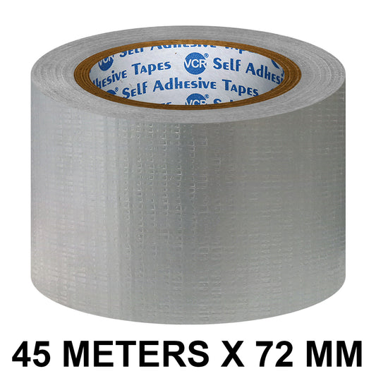 VCR Grey Duct Tape - 45 Meters in Length 72mm / 3" Width - Strong Book Binding Tape - Waterproof Heavy Duty Duct Tape