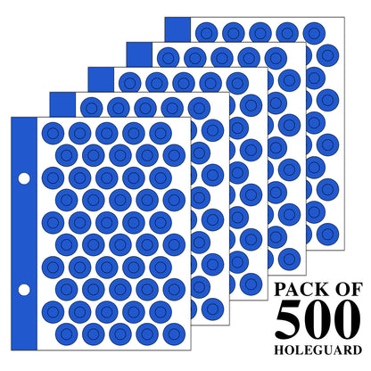 VCR Holeguard - 6mm - Blue Self Adhesive Reinforcement PVC Smart Shield Sticker for Punched Papers (Tear Resistant) - 500 Pieces - 10 Sheet Per Pack