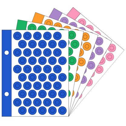 VCR Holeguard - 6mm - Multi Coloured Self Adhesive Reinforcement PVC Smart Shield Sticker for Punched Papers (Tear Resistant) - 500 Pieces - 10 Sheet Per Pack (Blue Green Orange Pink Purple)