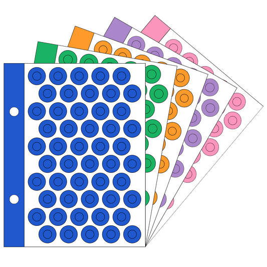 VCR Holeguard - 6mm - Multi Coloured Self Adhesive Reinforcement PVC Smart Shield Sticker for Punched Papers (Tear Resistant) - 500 Pieces - 10 Sheet Per Pack (Blue Green Orange Pink Purple)