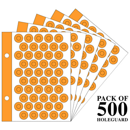 VCR Holeguard - 6mm - Orange Self Adhesive Reinforcement PVC Smart Shield Sticker for Punched Papers (Tear Resistant) - 500 Pieces - 10 Sheet Per Pack