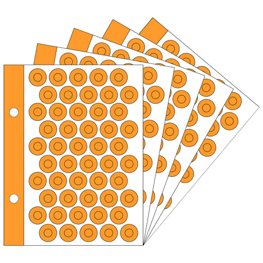 VCR Holeguard - 6mm - Orange Self Adhesive Reinforcement PVC Smart Shield Sticker for Punched Papers (Tear Resistant) - 500 Pieces - 10 Sheet Per Pack