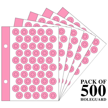 VCR Holeguard - 6mm - Pink Self Adhesive Reinforcement PVC Smart Shield Sticker for Punched Papers (Tear Resistant) - 500 Pieces - 10 Sheet Per Pack