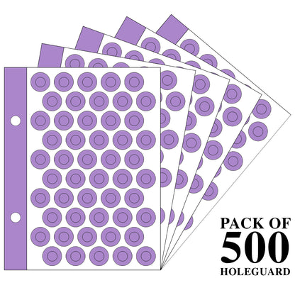 VCR Holeguard - 6mm - Purple Self Adhesive Reinforcement PVC Smart Shield Sticker for Punched Papers (Tear Resistant) - 500 Pieces - 10 Sheet Per Pack