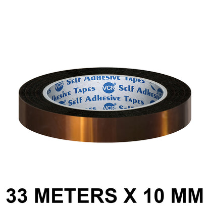 VCR kapton Tape 10mm / 0.40 inches Width - 33 Meters in Length - Amber Color - Pack of 1 Roll