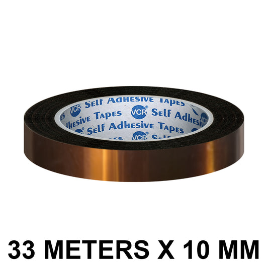 VCR kapton Tape 10mm / 0.40 inches Width - 33 Meters in Length - Amber Color - Pack of 1 Roll