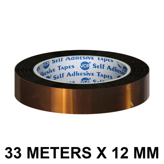 VCR kapton Tape 12mm / 0.50 inches Width - 33 Meters in Length - Amber Color - Pack of 1 Roll