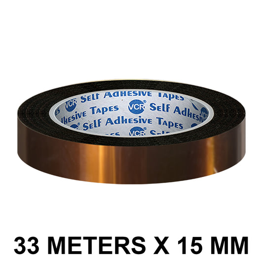 VCR kapton Tape 15mm / 0.60 inches Width - 33 Meters in Length - Amber Color - Pack of 1 Roll