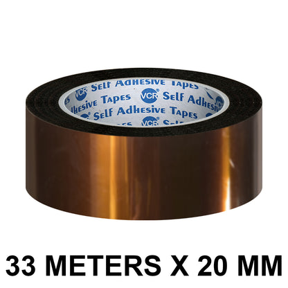 VCR kapton Tape 20mm / 0.80 inches Width - 33 Meters in Length - Amber Color - Pack of 1 Roll