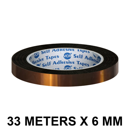 VCR kapton Tape 06mm / 0.25 inches Width - 33 Meters in Length - Amber Color - Pack of 1 Roll