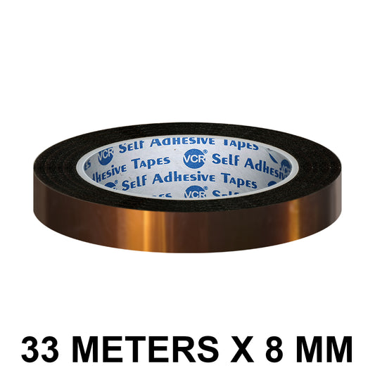 VCR kapton Tape 08mm / 0.30 inches Width - 33 Meters in Length - Amber Color - Pack of 1 Roll
