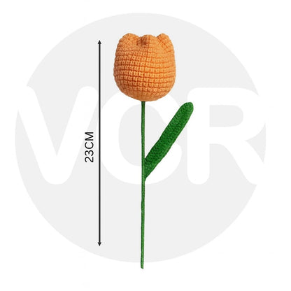 VCR Handmade Crochet Light Orange Tulip - Pack of 1 - Hand Woven Knitted Artificial  Light Orange Tulip Hand Knitted Flower for office Desk, Table, Car, Bedroom, Wedding & Special Occasions
