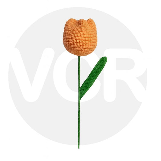 VCR Handmade Crochet Light Orange Tulip - Pack of 1 - Hand Woven Knitted Artificial  Light Orange Tulip Hand Knitted Flower for office Desk, Table, Car, Bedroom, Wedding & Special Occasions