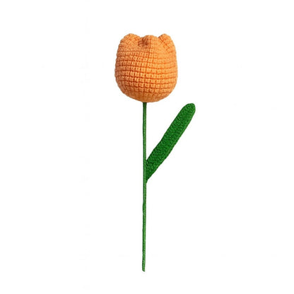VCR Handmade Crochet Light Orange Tulip - Pack of 1 - Hand Woven Knitted Artificial  Light Orange Tulip Hand Knitted Flower for office Desk, Table, Car, Bedroom, Wedding & Special Occasions