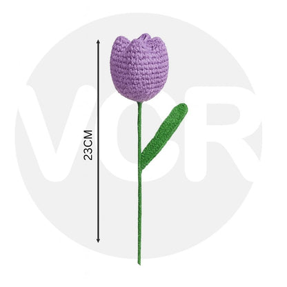 VCR Handmade Crochet Light Purple Tulip - Pack of 1 - Hand Woven Knitted Artificial Light Purple Tulip Hand Knitted Flower for office Desk, Table, Car, Bedroom, Wedding & Special Occasions